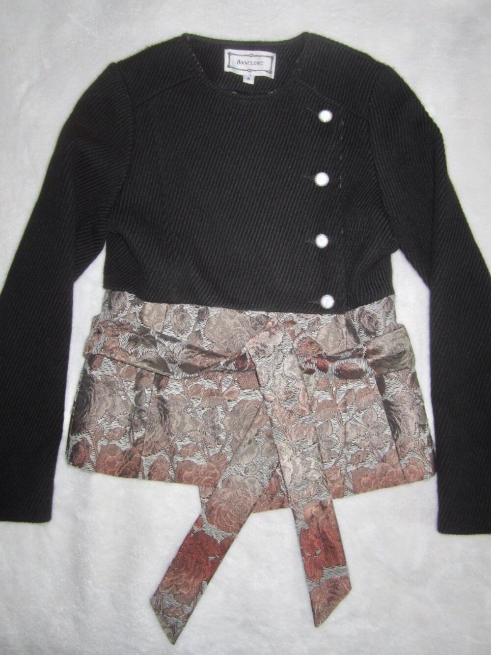 ANNELORE Black Wool Twill Brocade Peplum Jacket Women’s 4